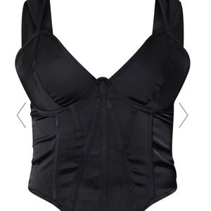 Pretty Little Thing black satin corset bustier top (S, US 4) BNWT